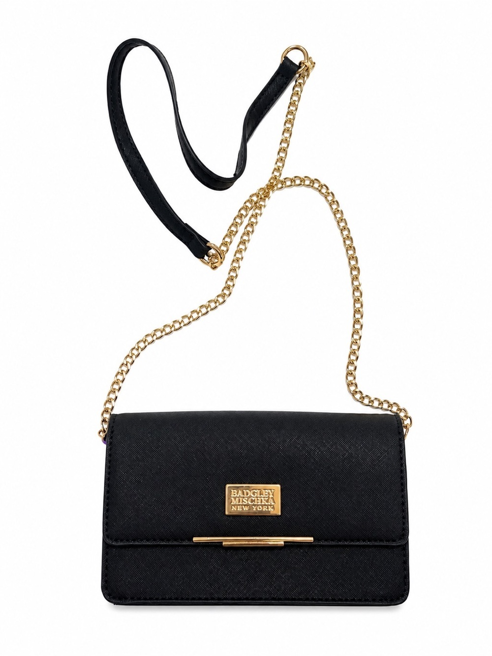 Badgley Mischka Black Crossbody Bag with Gold Chain Strap